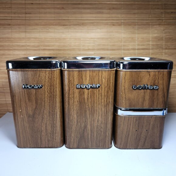 The Queen Line Tin Canister Set of 4 Brown Containers by A.R. Lite Mid Century - Picture 1 of 11